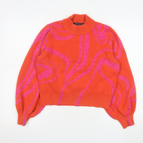 French Connection Women Orange Pink Patterned Pullover Sweatshirt S