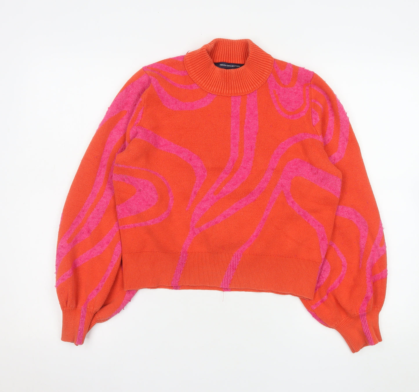 French Connection Women Orange Pink Patterned Pullover Sweatshirt S