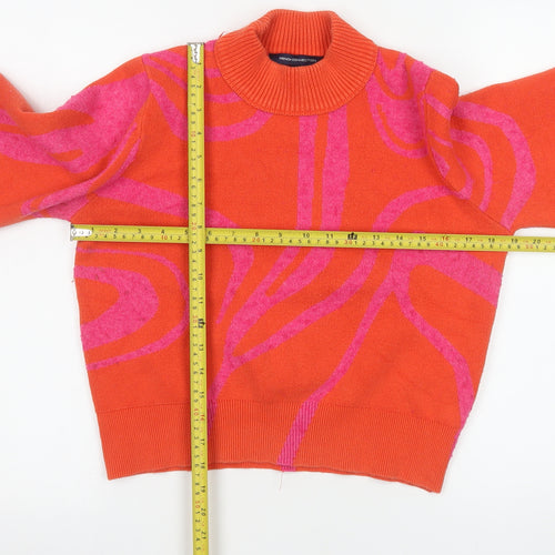 French Connection Women Orange Pink Patterned Pullover Sweatshirt S