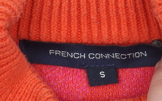 French Connection Women Orange Pink Patterned Pullover Sweatshirt S