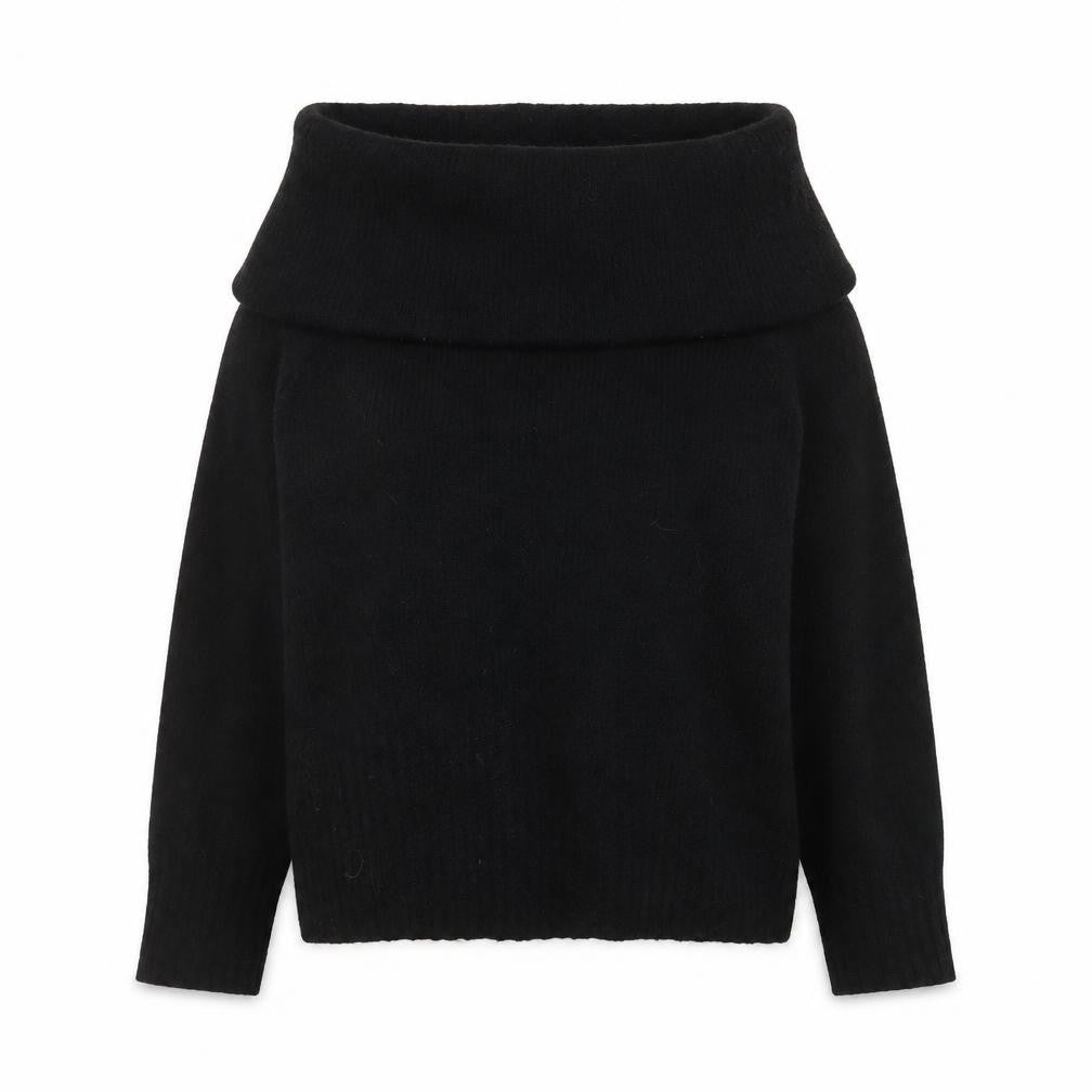 Front view of H&M Women’s Black Cowl Neck Long Sleeve jumper, size UK 12