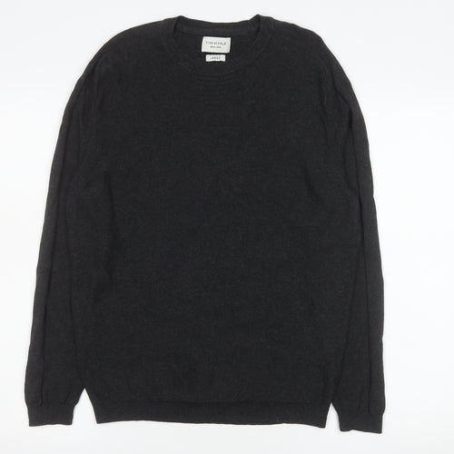Fisk of Oslo Men's Black Cotton Viscose Crew Neck Jumper Size L