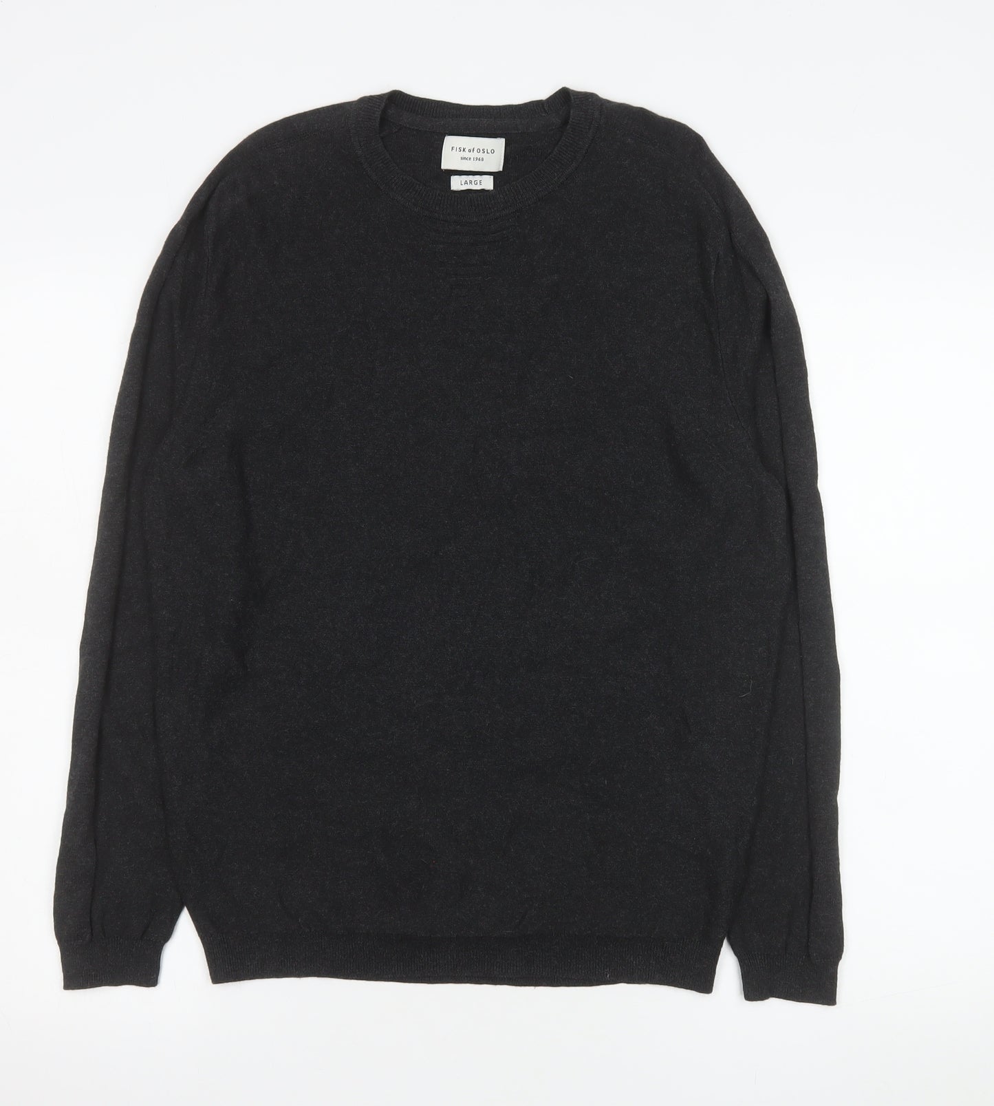 Fisk of Oslo Men's Black Cotton Viscose Crew Neck Jumper Size L
