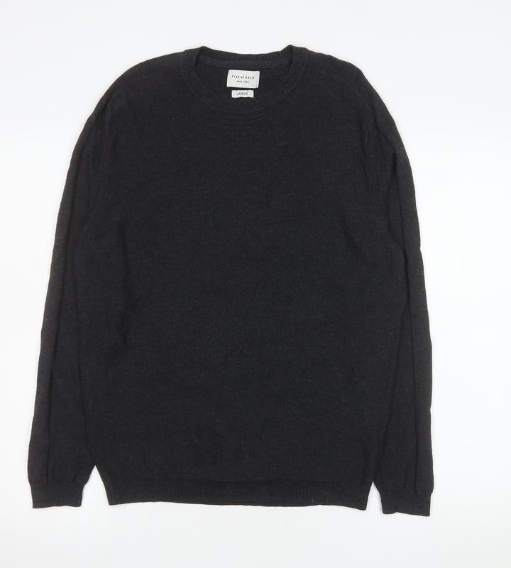 Fisk of Oslo Men's Black Cotton Viscose Crew Neck Jumper Size L