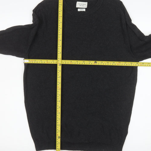 Fisk of Oslo Men's Black Cotton Viscose Crew Neck Jumper Size L