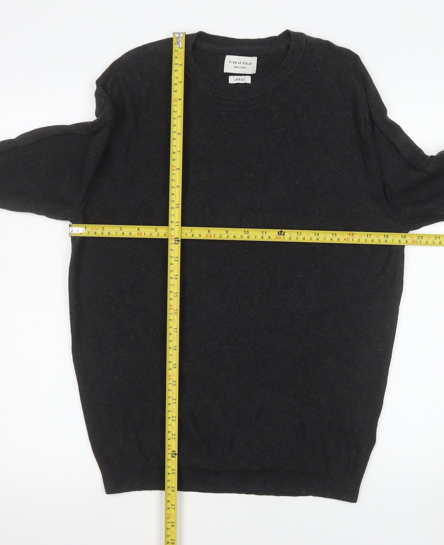 Fisk of Oslo Men's Black Cotton Viscose Crew Neck Jumper Size L