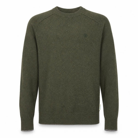 Front view of FatFace Men's Green XS Cotton Wool Crew Neck Jumper