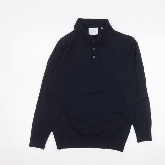 Skopes Men's Blue Merino Wool Blend Long Sleeve Polo Shirt M