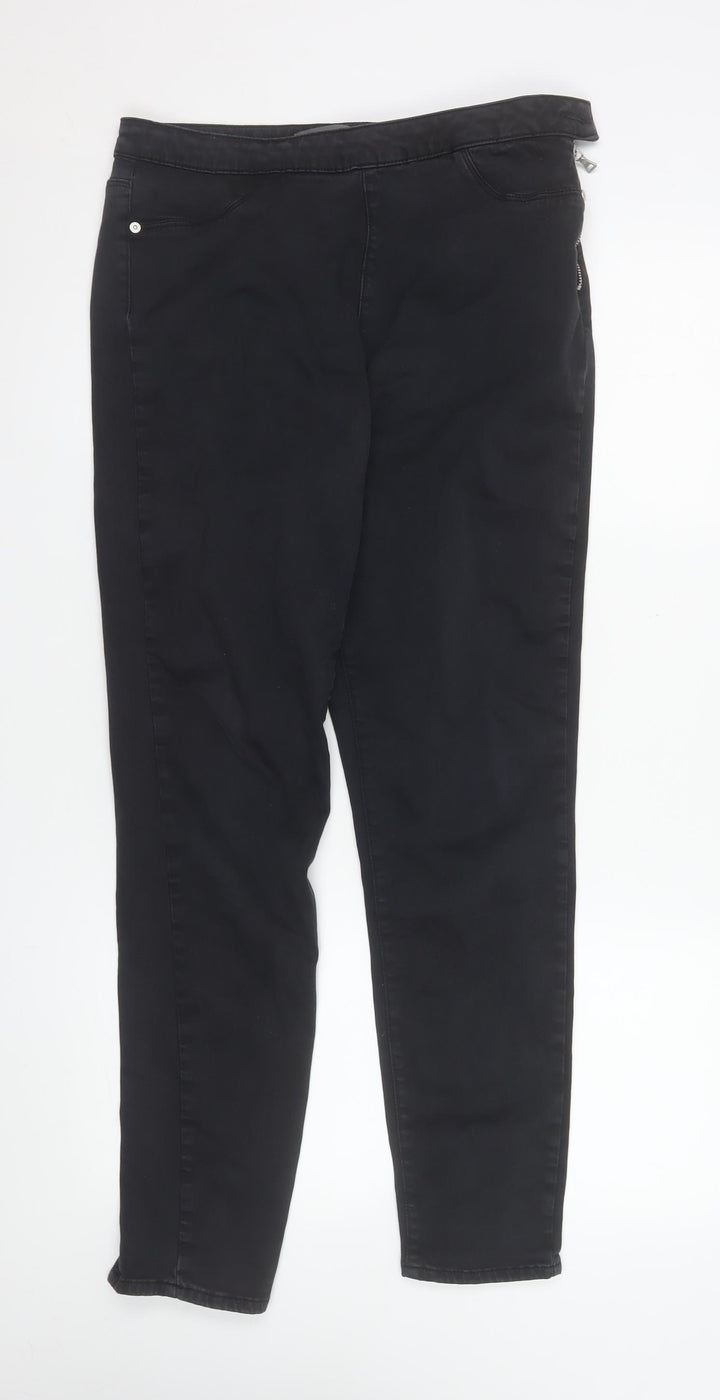 Mint Velvet Women Black Skinny Jeans Size 14R Zip Detail Stretch Comfort