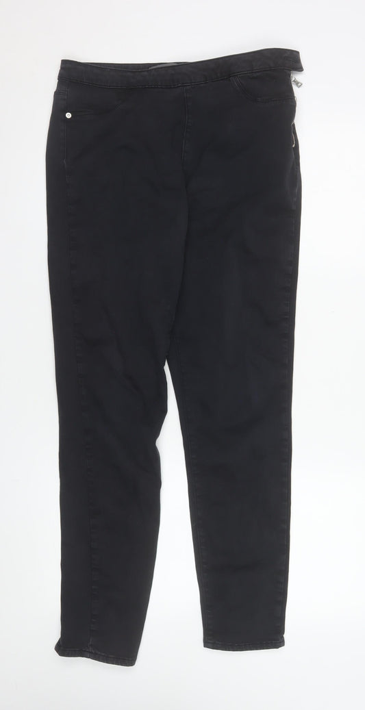 Mint Velvet Women Black Skinny Jeans Size 14R Zip Detail Stretch Comfort