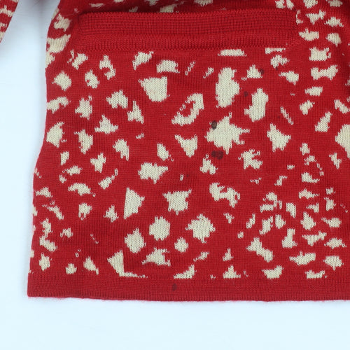 Camela Women Red Collared Animal Print Knit Cardigan M