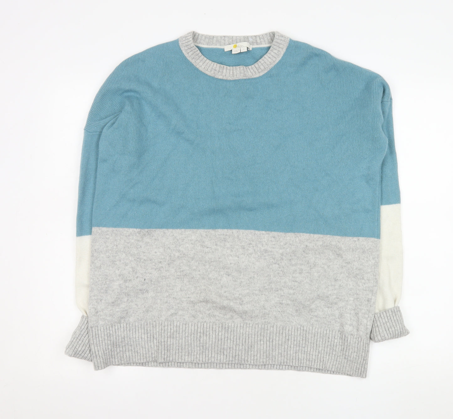 Boden Women Blue Grey Colour Block Wool Blend Jumper M