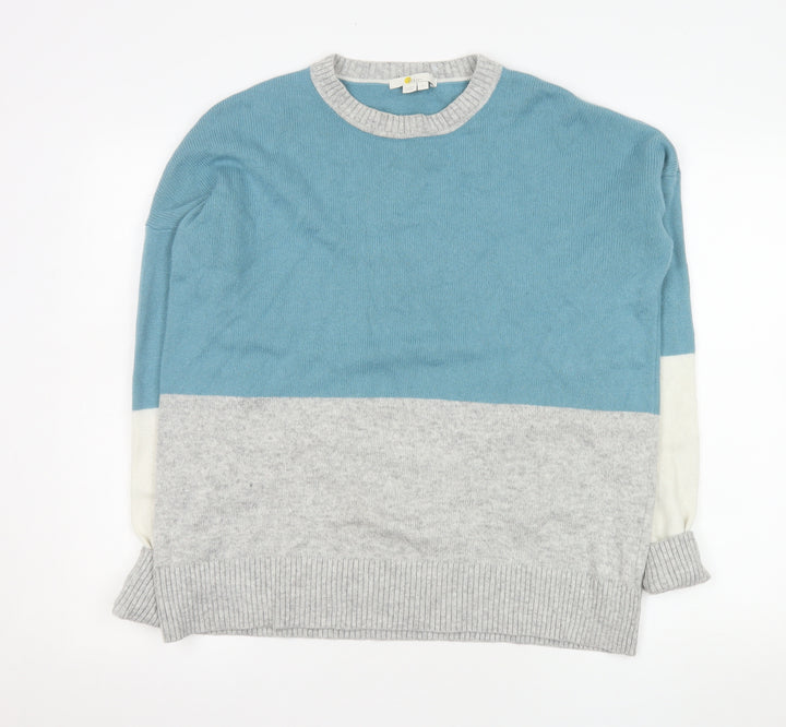 Boden Women Blue Grey Colour Block Wool Blend Jumper M