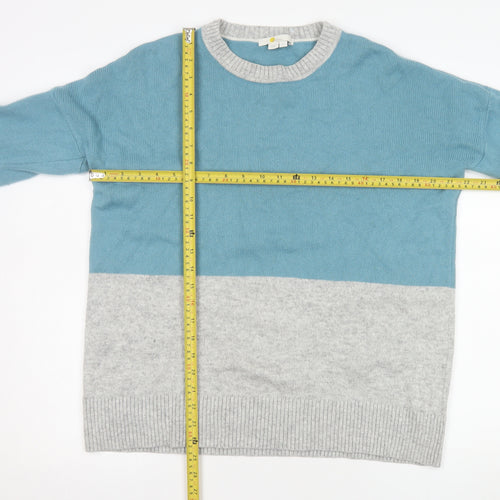 Boden Women Blue Grey Colour Block Wool Blend Jumper M