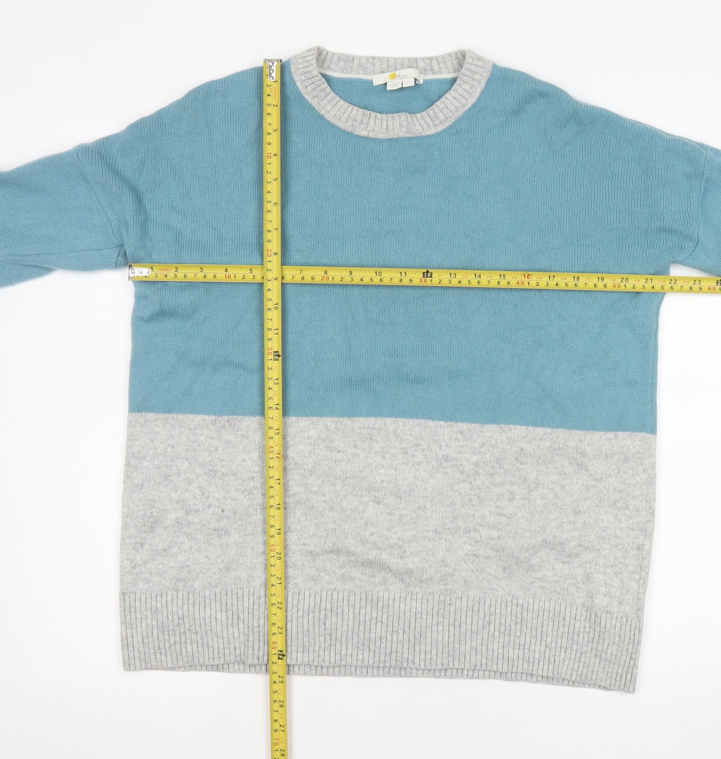 Boden Women Blue Grey Colour Block Wool Blend Jumper M