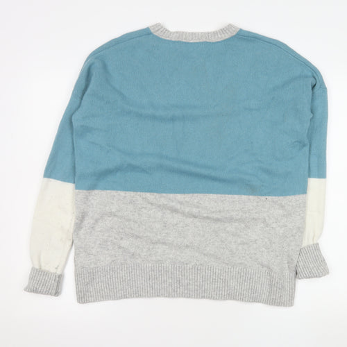 Boden Women Blue Grey Colour Block Wool Blend Jumper M