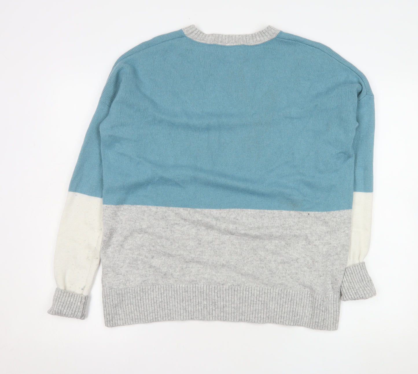 Boden Women Blue Grey Colour Block Wool Blend Jumper M