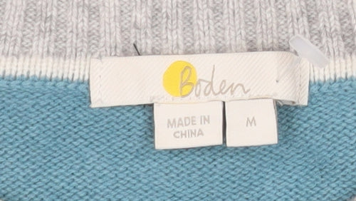 Boden Women Blue Grey Colour Block Wool Blend Jumper M