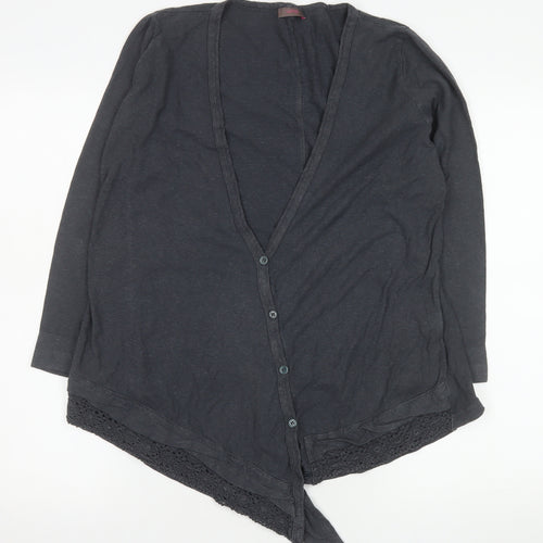 Wrap Women's Black Long Sleeve Tunic Top UK 12 Hemp Cotton Blend