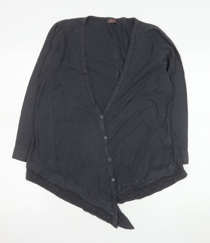 Wrap Women's Black Long Sleeve Tunic Top UK 12 Hemp Cotton Blend