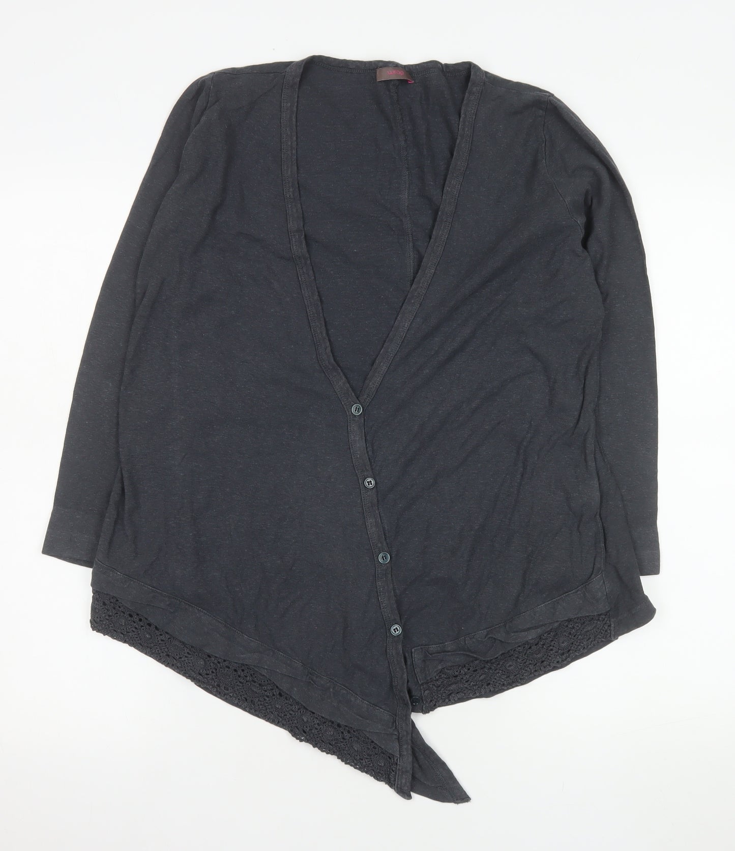 Wrap Women's Black Long Sleeve Tunic Top UK 12 Hemp Cotton Blend