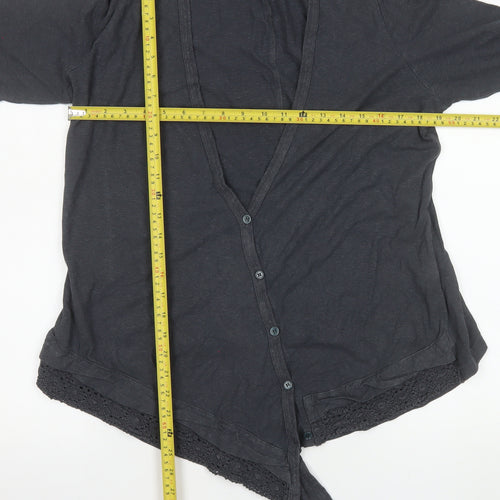 Wrap Women's Black Long Sleeve Tunic Top UK 12 Hemp Cotton Blend