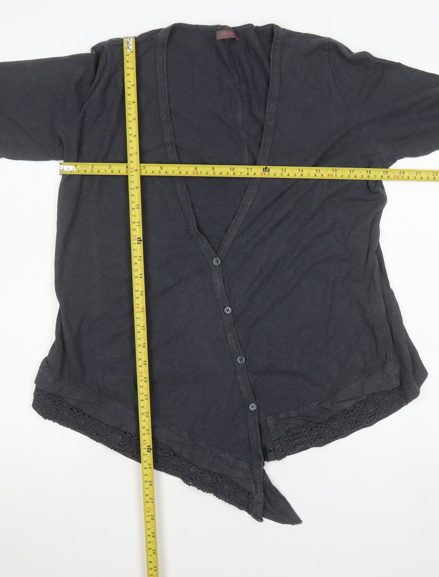 Wrap Women's Black Long Sleeve Tunic Top UK 12 Hemp Cotton Blend
