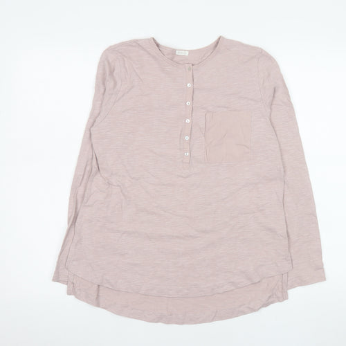 Oysho Womens Pink Long Sleeve Henley Button-Up Cotton Top M