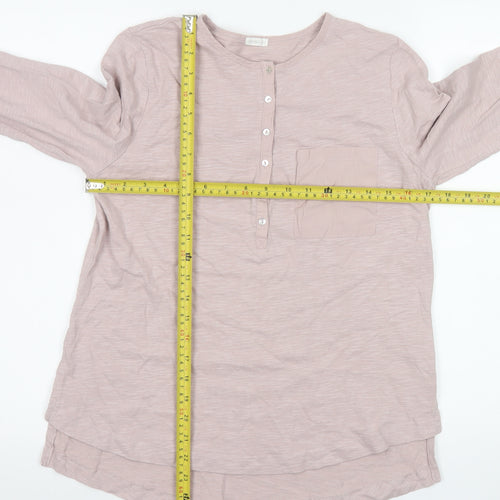 Oysho Womens Pink Long Sleeve Henley Button-Up Cotton Top M