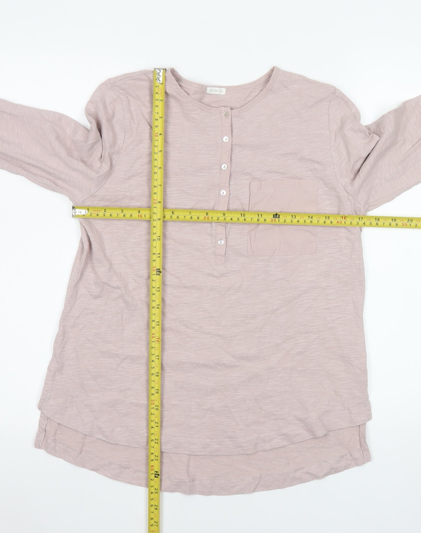 Oysho Womens Pink Long Sleeve Henley Button-Up Cotton Top M