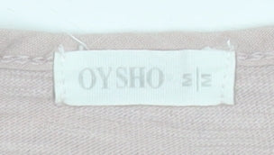 Oysho Womens Pink Long Sleeve Henley Button-Up Cotton Top M