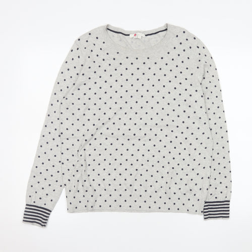 Boden Women’s Grey Polka Dot Long Sleeve Cotton Jersey Top L