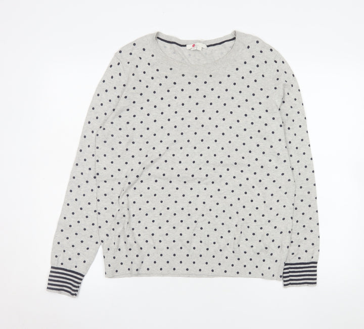 Boden Women’s Grey Polka Dot Long Sleeve Cotton Jersey Top L