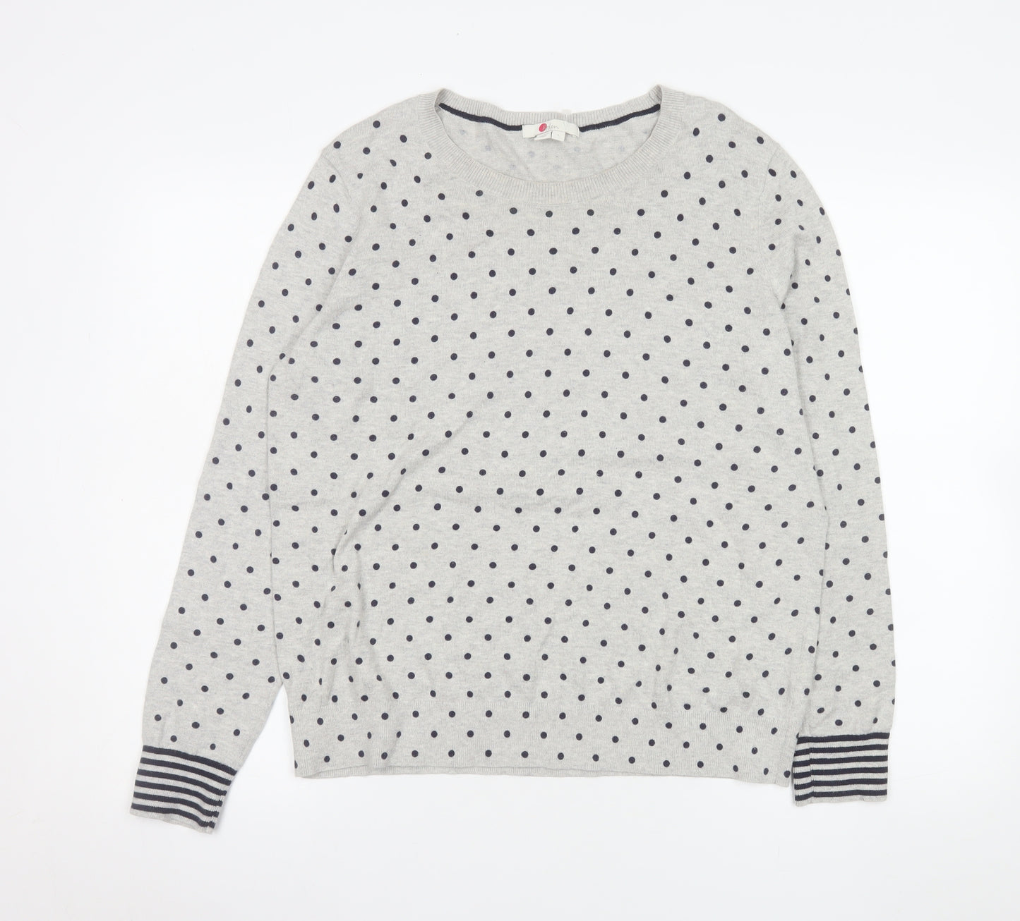 Boden Women’s Grey Polka Dot Long Sleeve Cotton Jersey Top L