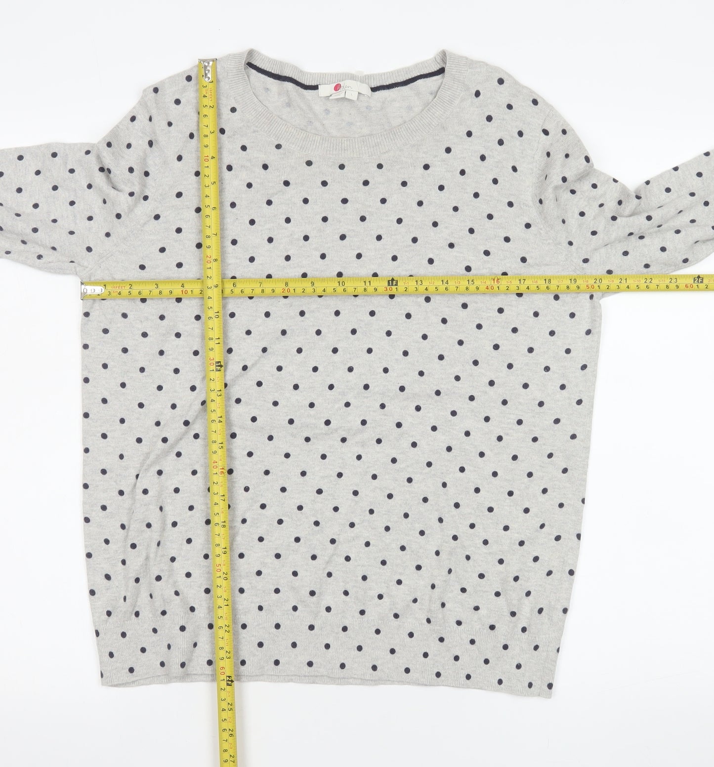 Boden Women’s Grey Polka Dot Long Sleeve Cotton Jersey Top L