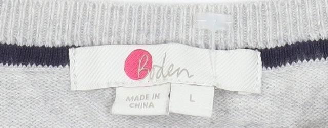 Boden Women’s Grey Polka Dot Long Sleeve Cotton Jersey Top L