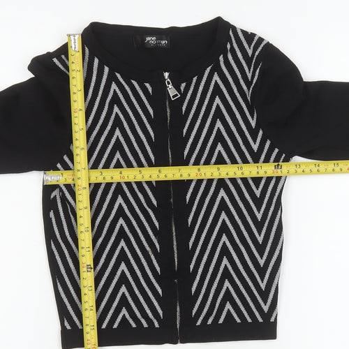Jane Norman Women's Black Geometric Zip Knit Cropped Jacket Size 8