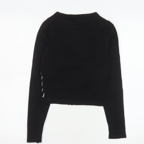 Jane Norman Women's Black Geometric Zip Knit Cropped Jacket Size 8