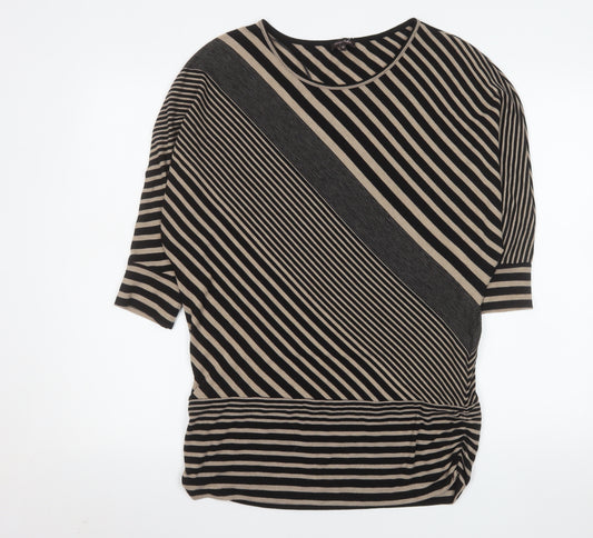 Phase Eight Women Black Beige Striped Tunic Top Size 12