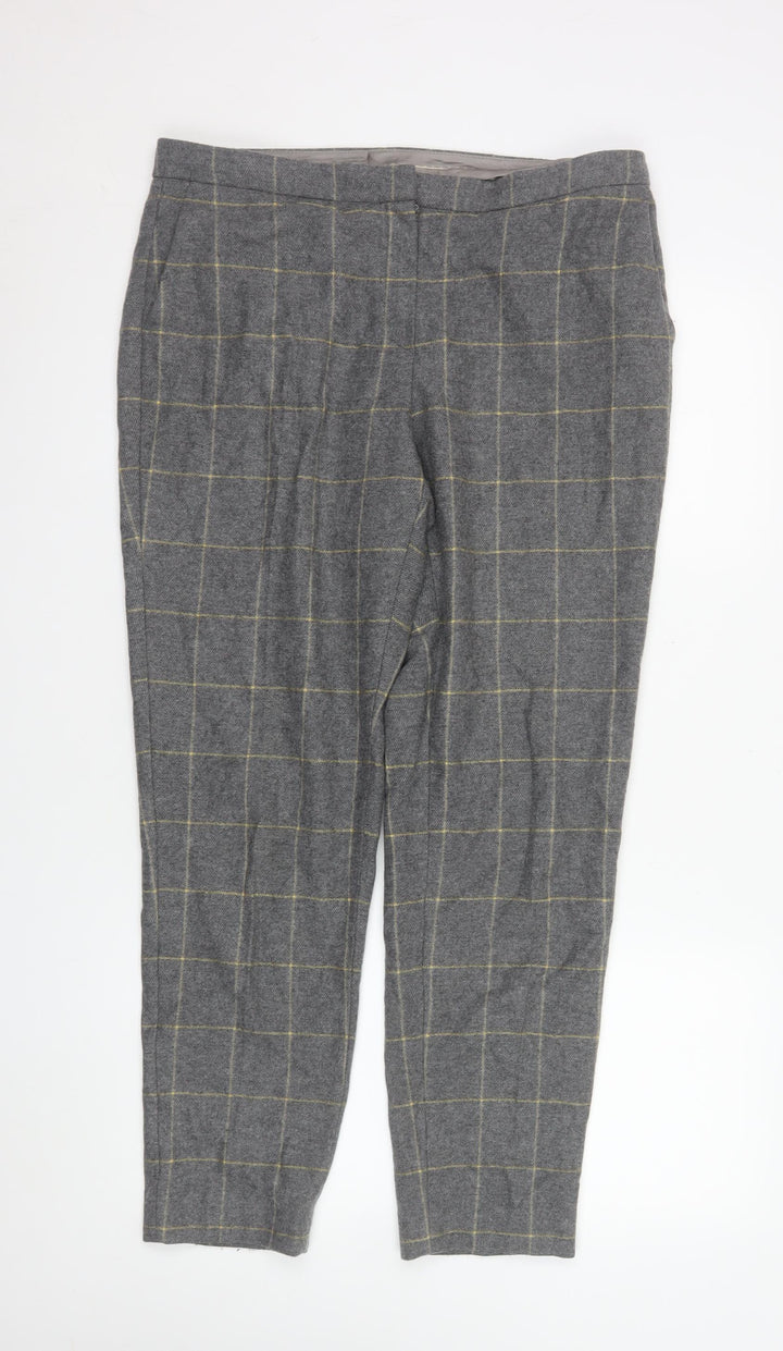 Massimo Dutti Men's Grey Check Wool Slim Fit Tapered Chino Trousers L