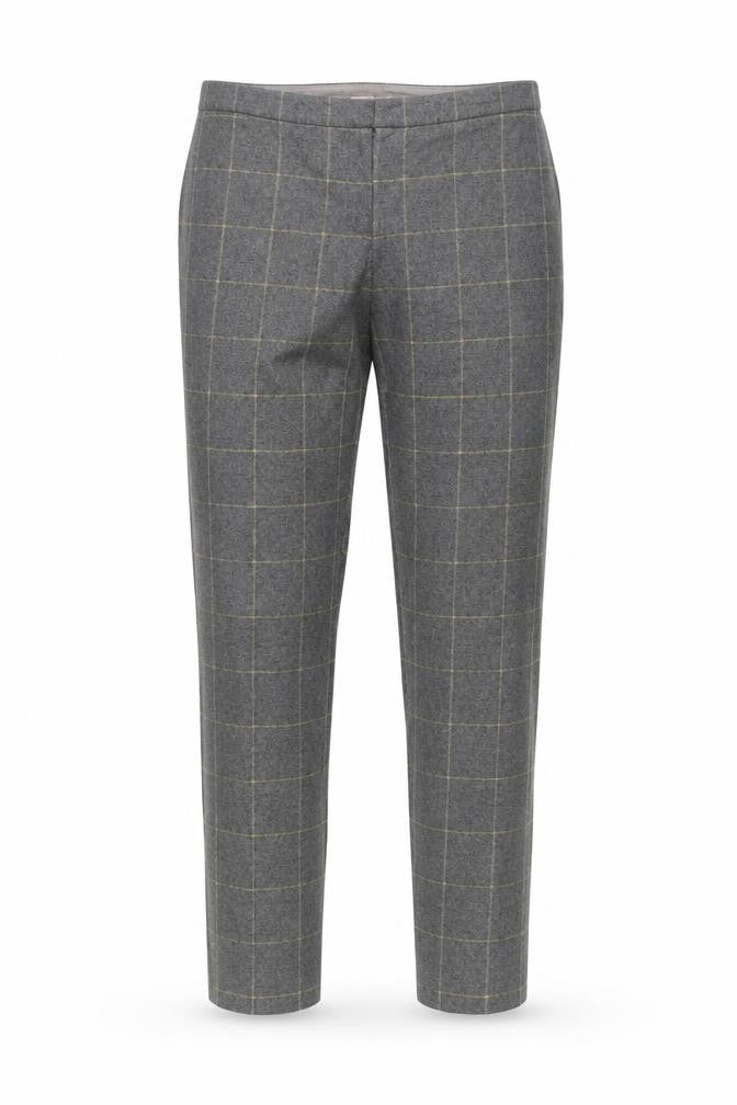Massimo Dutti Men's Grey Check Wool Slim Fit Tapered Chino Trousers L