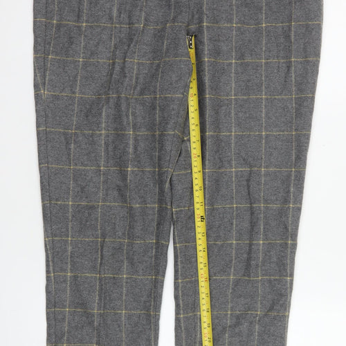 Massimo Dutti Men's Grey Check Wool Slim Fit Tapered Chino Trousers L