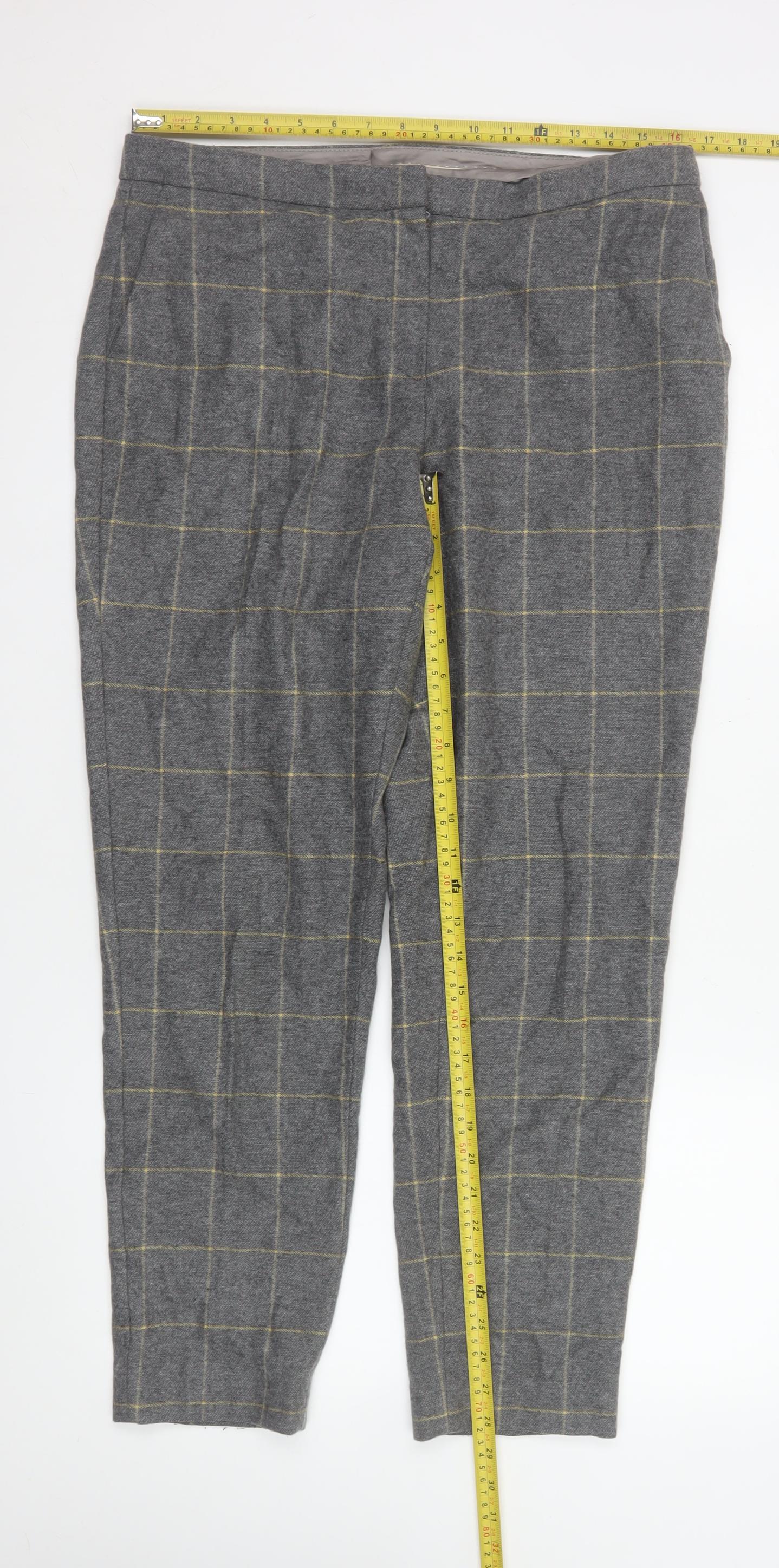 Massimo Dutti Men's Grey Check Wool Slim Fit Tapered Chino Trousers L