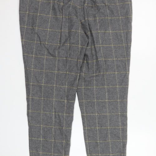 Massimo Dutti Men's Grey Check Wool Slim Fit Tapered Chino Trousers L