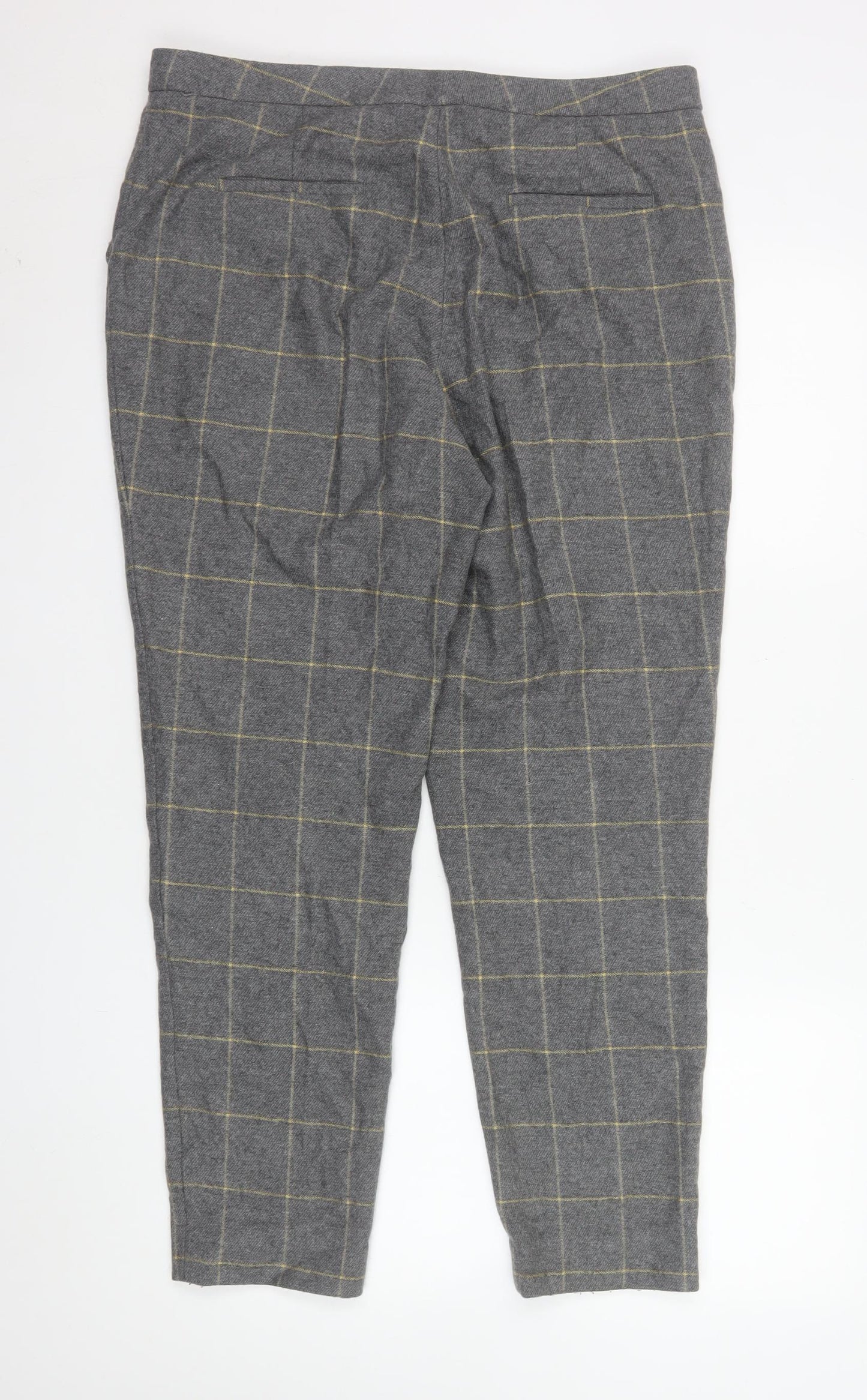 Massimo Dutti Men's Grey Check Wool Slim Fit Tapered Chino Trousers L
