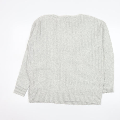 Gap Women's Grey M V-Neck Ribbed Wool Blend Pullover Jumper