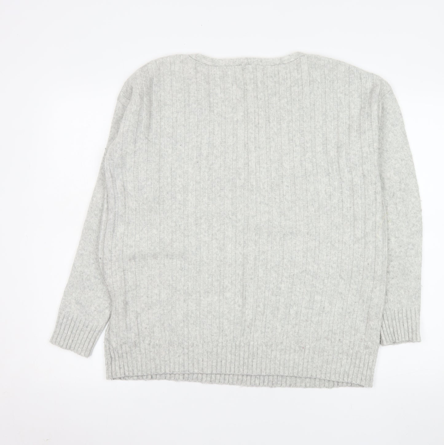 Gap Women's Grey M V-Neck Ribbed Wool Blend Pullover Jumper