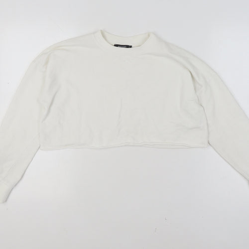 Missguided Women White Size 8 Crew Neck Cropped Pullover Jumper