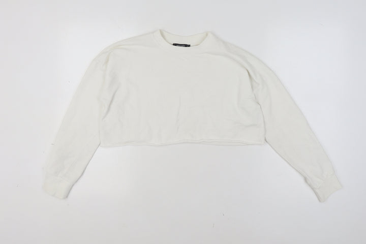 Missguided Women White Size 8 Crew Neck Cropped Pullover Jumper