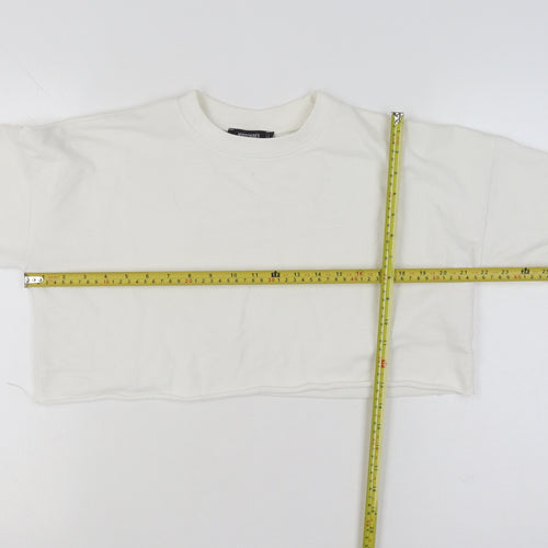 Missguided Women White Size 8 Crew Neck Cropped Pullover Jumper